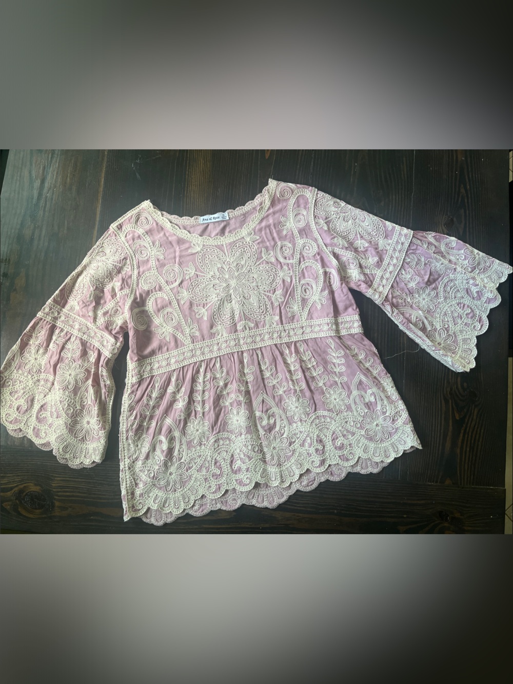 Embroidered Peplum Bell Sleeve Blouse - Light Pink